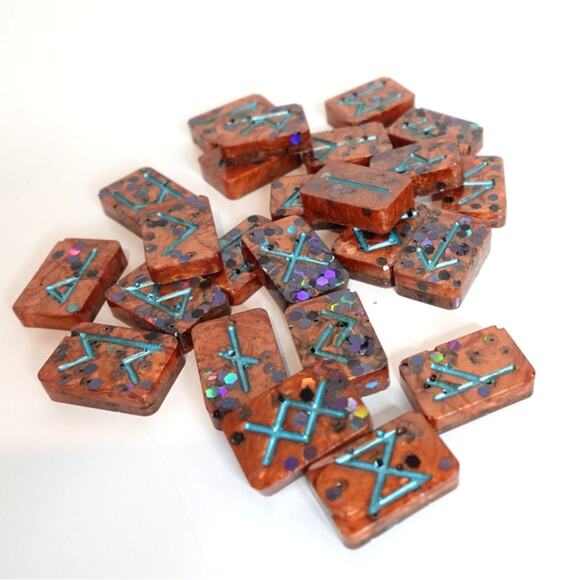 Resin Cast Futhark Runes for Divination Set of 24 Copper and Black - Picture 2 of 7